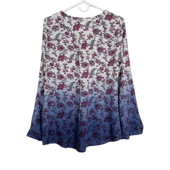 BLU PEPPER Boho Floral Lace-Up Oversize Peasant Blouse Size S Ombré - Picture 3 of 7